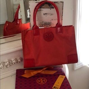Electric orange Tory Burch tote